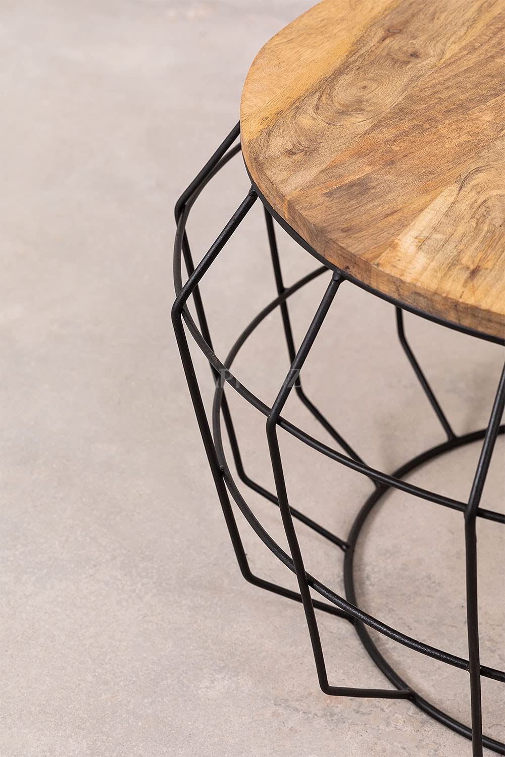 Round Solid Wood Round Top Center Coffee Teapoy Table for Living Room Furniture Portable Tea Table (Mango Wood - Natural + Black Powder Coated)