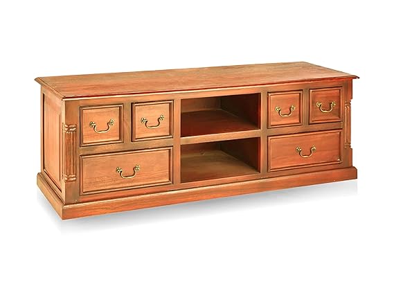 Mango Wood Sulla LED TV Stand Entertainment Unit Storage TV Cabinet for Living Room (Teak Finish)