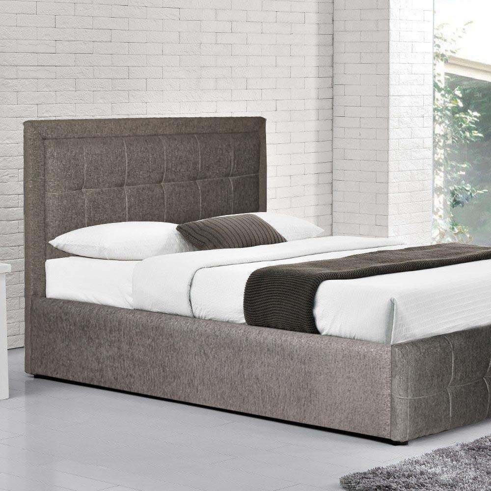 Solid Wood Garret Queen Size Bed with Hydraulic Storage for Bedroom | Grey Finish
