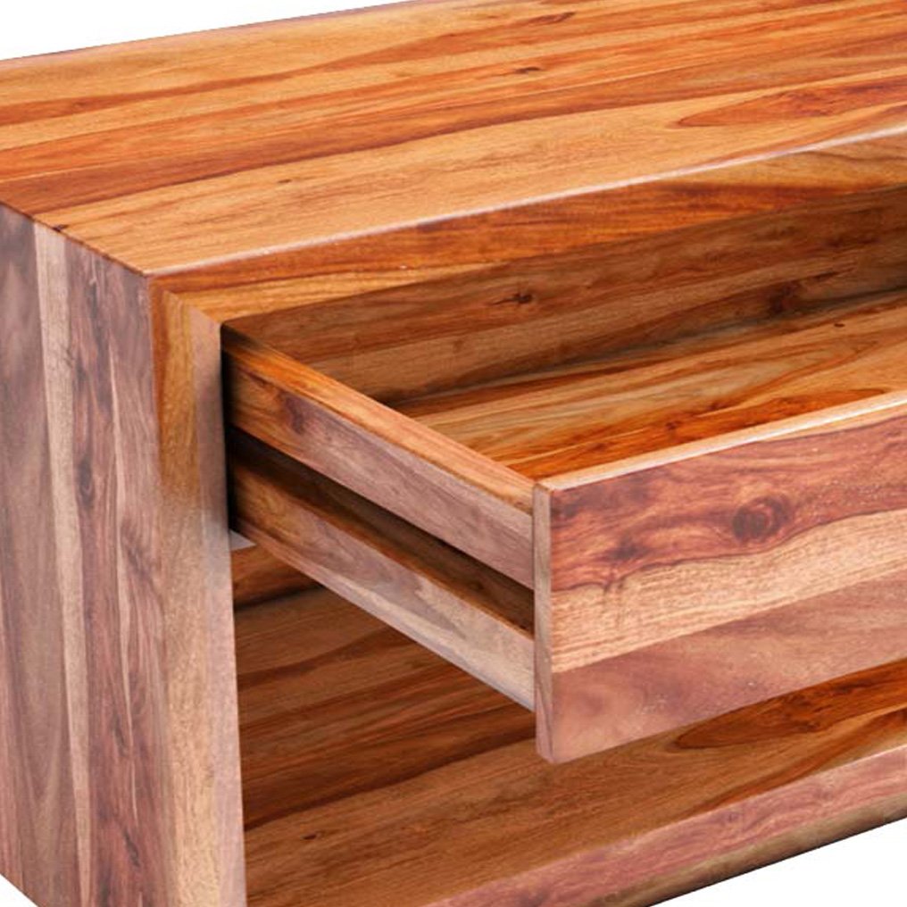 Sheesham Wood Anod One Drewer Selves Bedside Storage Table for Bedroom | Honey Finish