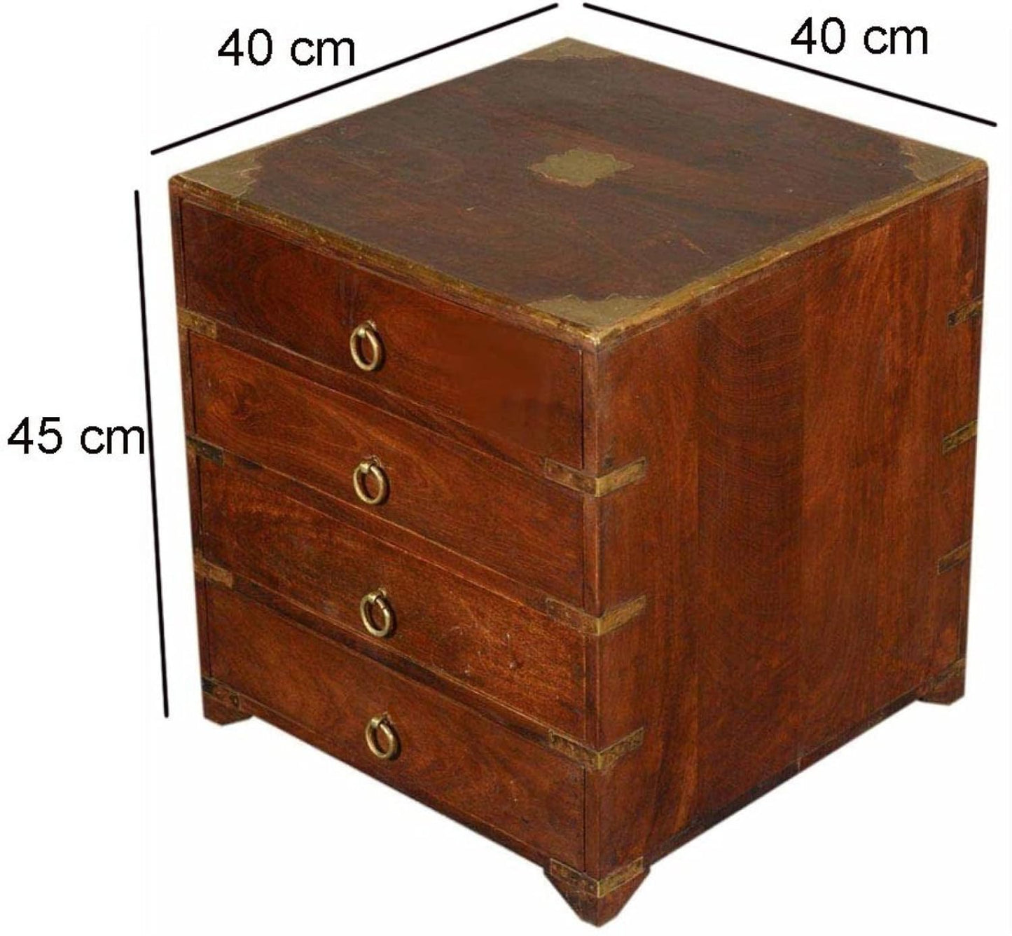 Mango Wood Hobyo Four Drewer Bedside Storage Table for Bedroom | Mohogany Finish