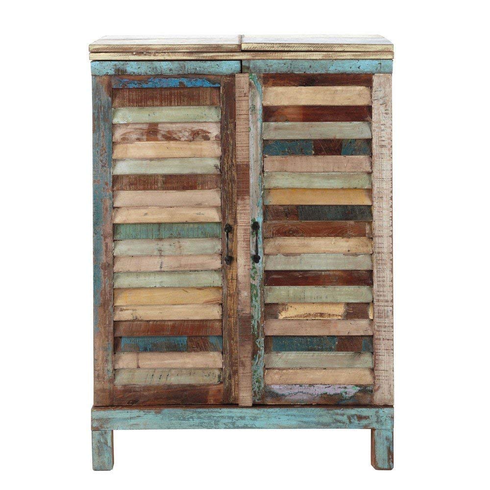APRODZ Reclaimed Wood Wine Holder Storage Stylish Bar Cabinet for Living Room | Multi-Color