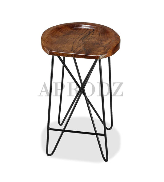 Bar Stool for Home bar, Counter Stool Chair Modern, Shop Industrial Stool with footrest, Black Metal and Wood, Set of 2