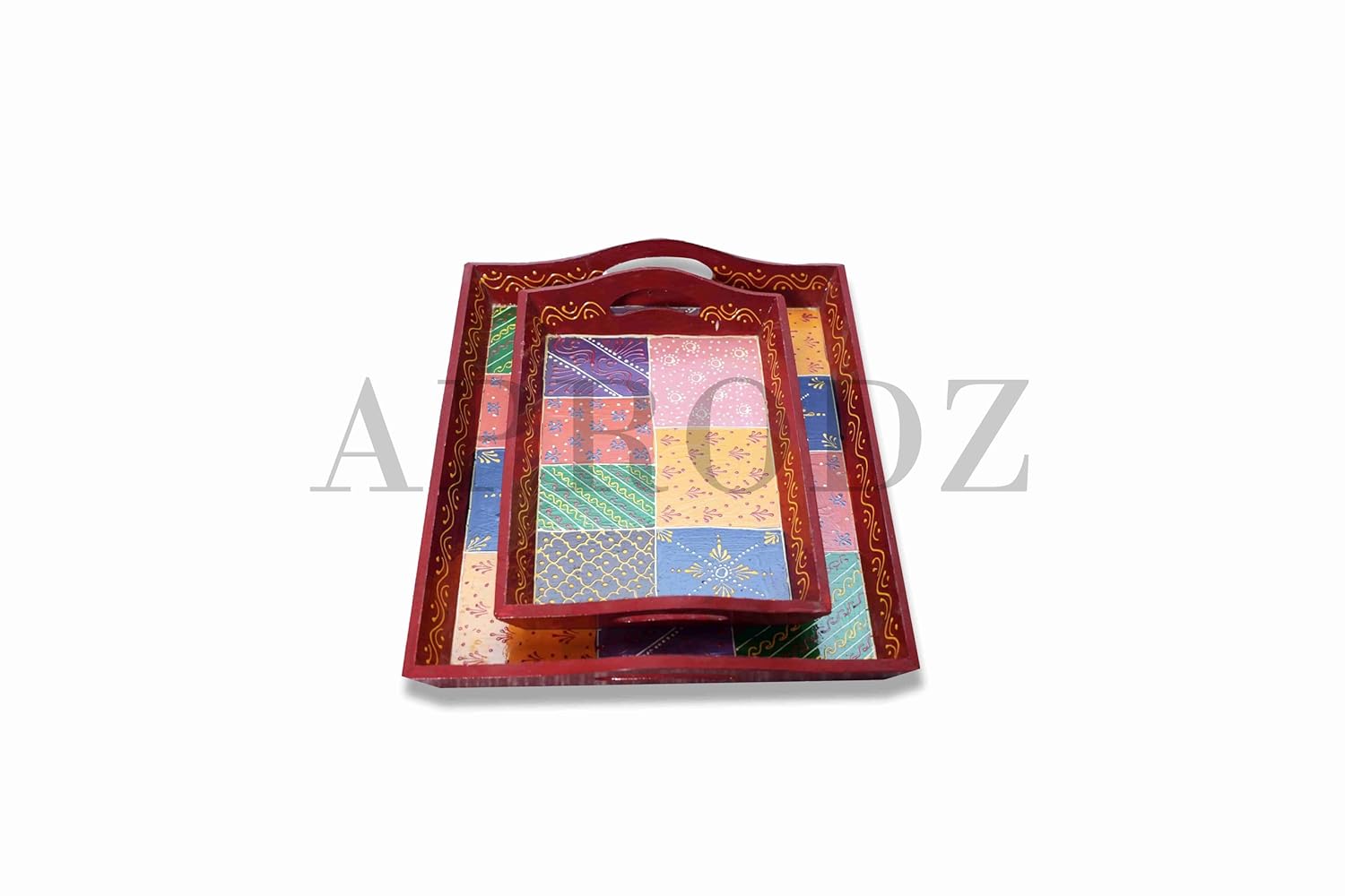 Aprodz Wooden Tray, 2-Piece Set, Service for 6 (Multicolour)