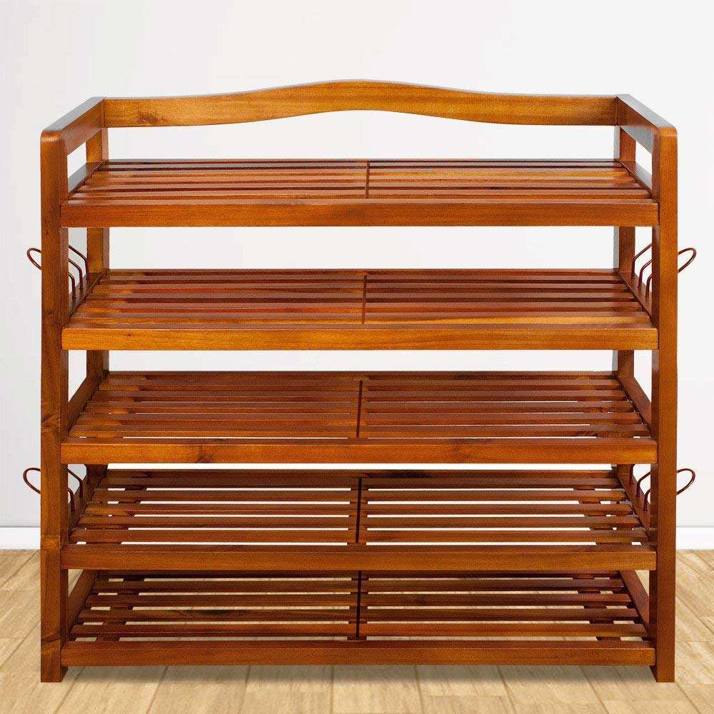 APRODZ Wooden Shoe Rack 5 Tier Storage Cabinet Wood Shelf for Hallway Large Furniture Organiser Unit Brown Cupboard Racks