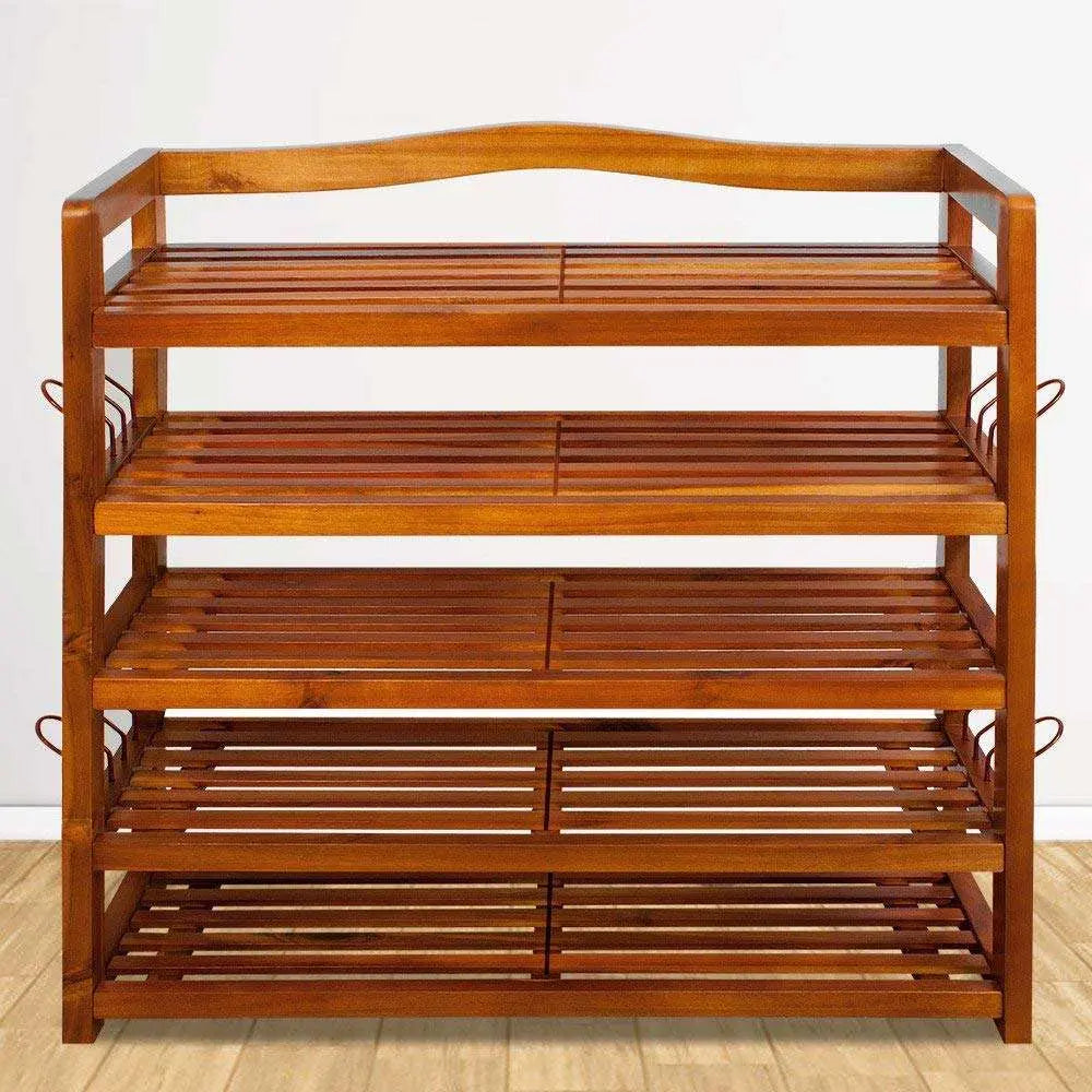 APRODZ Wooden Shoe Rack 5 Tier Storage Cabinet Wood Shelf for Hallway Large Furniture Organiser Unit Brown Cupboard Racks