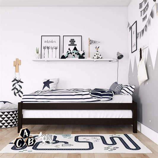 Shipry Stackable Twin Size Mango Wood Beds Without Storage 2 Piece Wooden Bed for Bedroom Living Room Furniture (Solid Wood - Espresso)