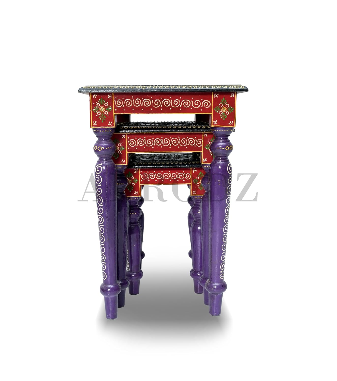 APRODZ Wooden Stool Cum Nesting End Table Pack of 3 Portable Bedside Tables for Living Room (Multicolor)