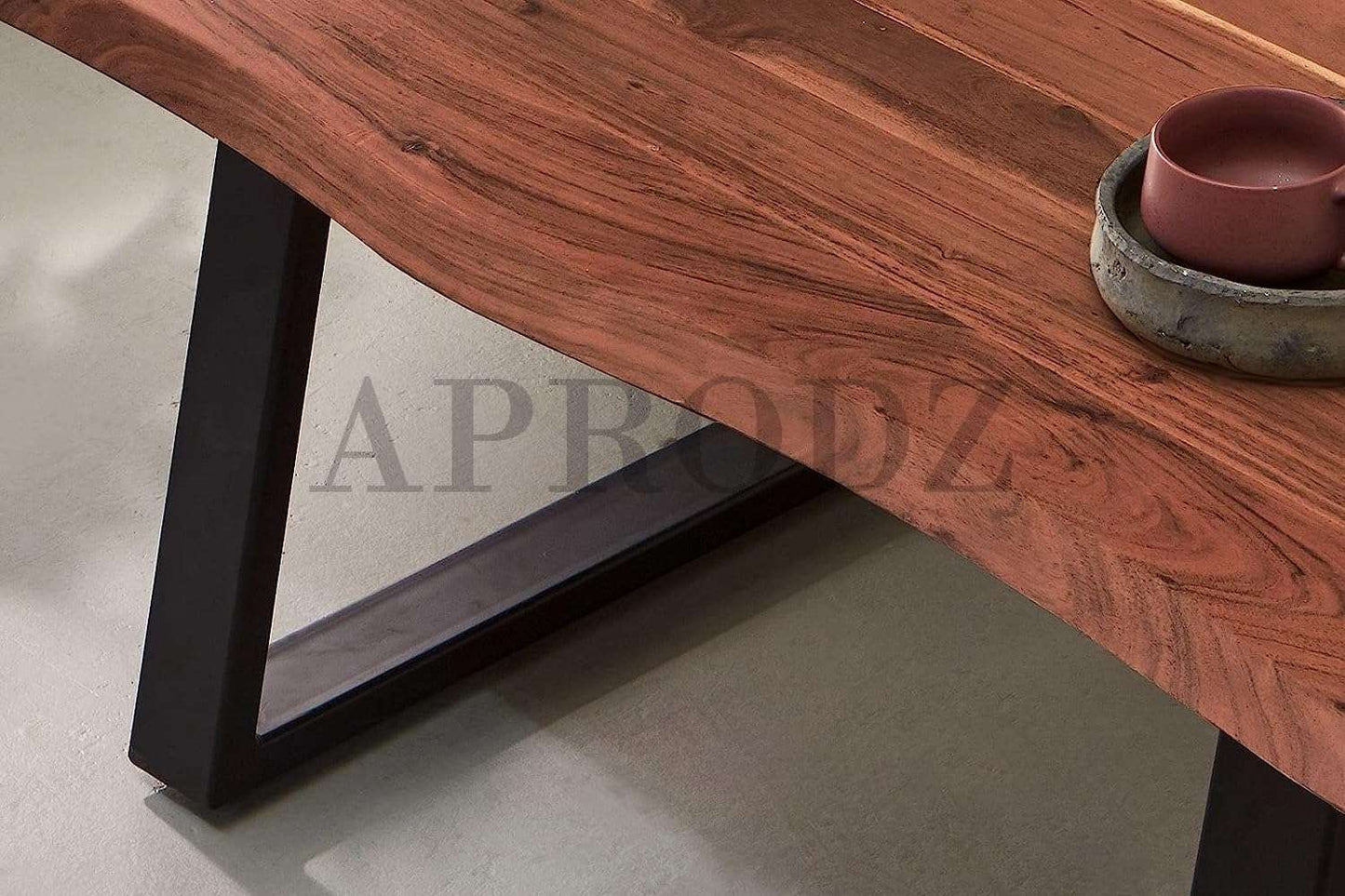 APRODZ Curvi Solid Wood Top and Metal Base Coffee Table (Mango Wood - Brown + Black Powder Coated)