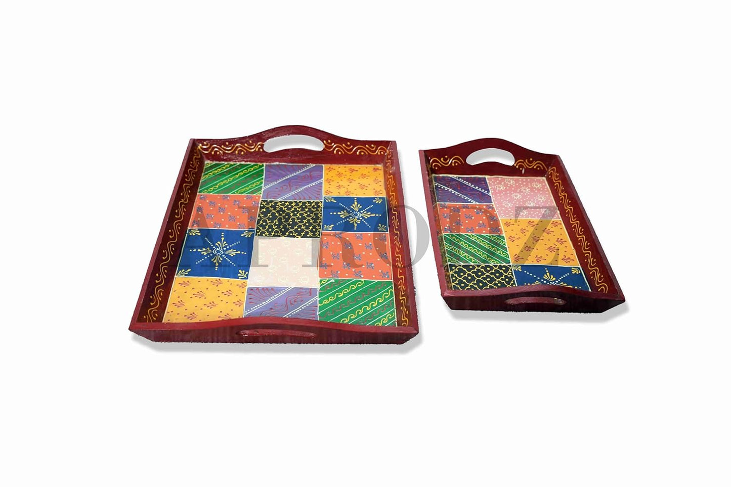 Aprodz Wooden Tray, 2-Piece Set, Service for 6 (Multicolour)