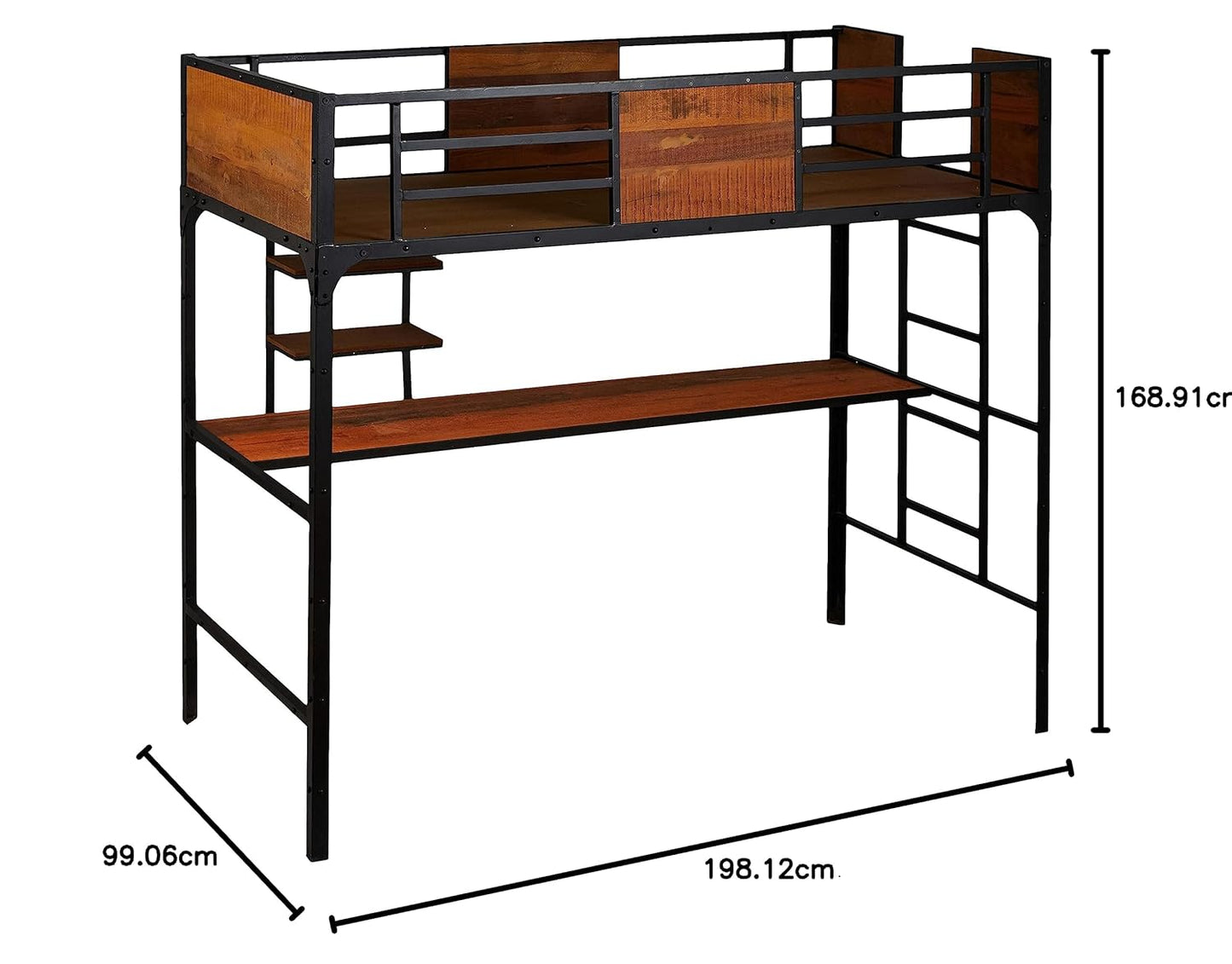 APRODZ Ellison Twin Size Bunk Bed with Work Station (Wood + Metal - Light Walnut and Black)