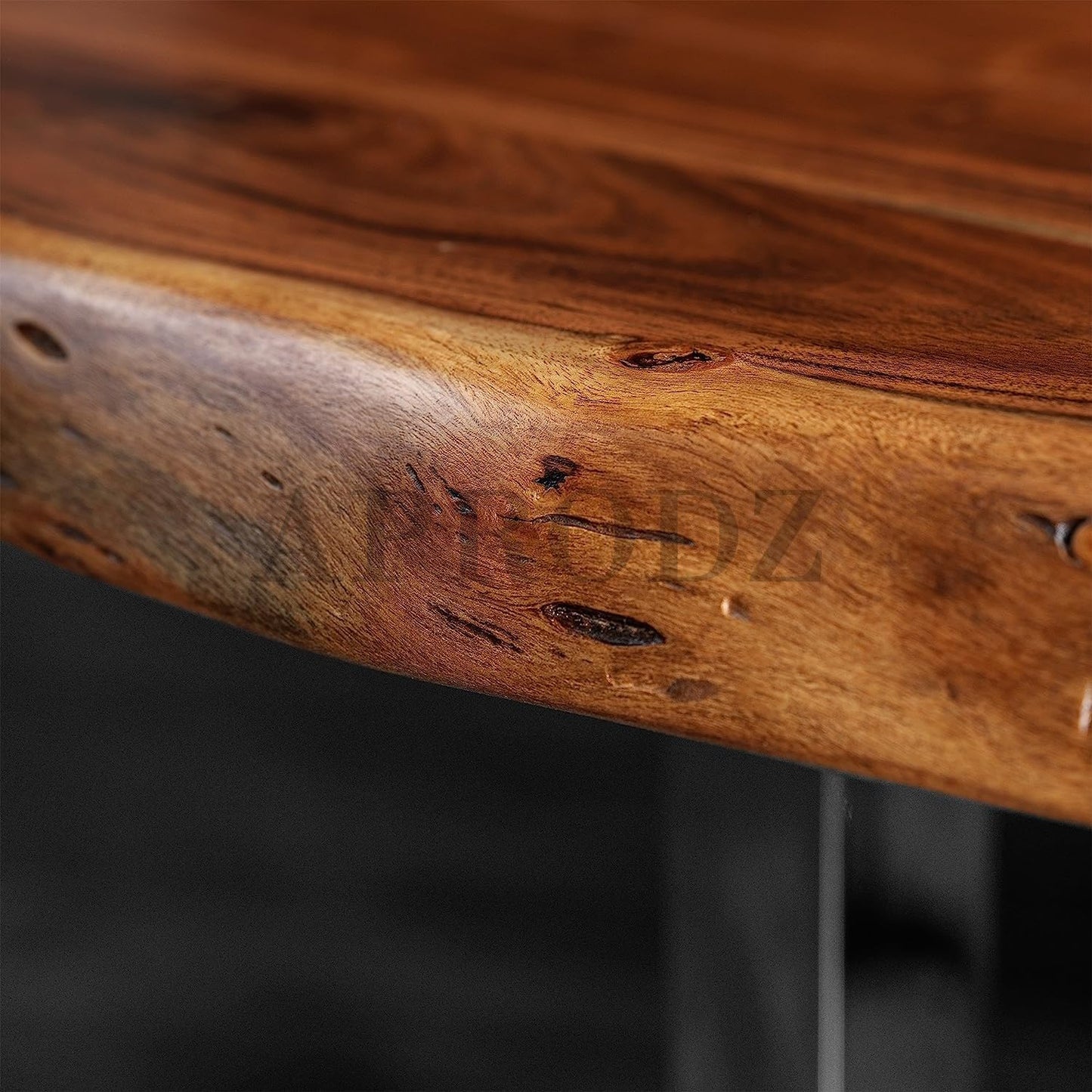 APRODZ Squaro Live Edge Acacia Wood Top and Stainless Steel Base Coffee Table (Teak Finish)