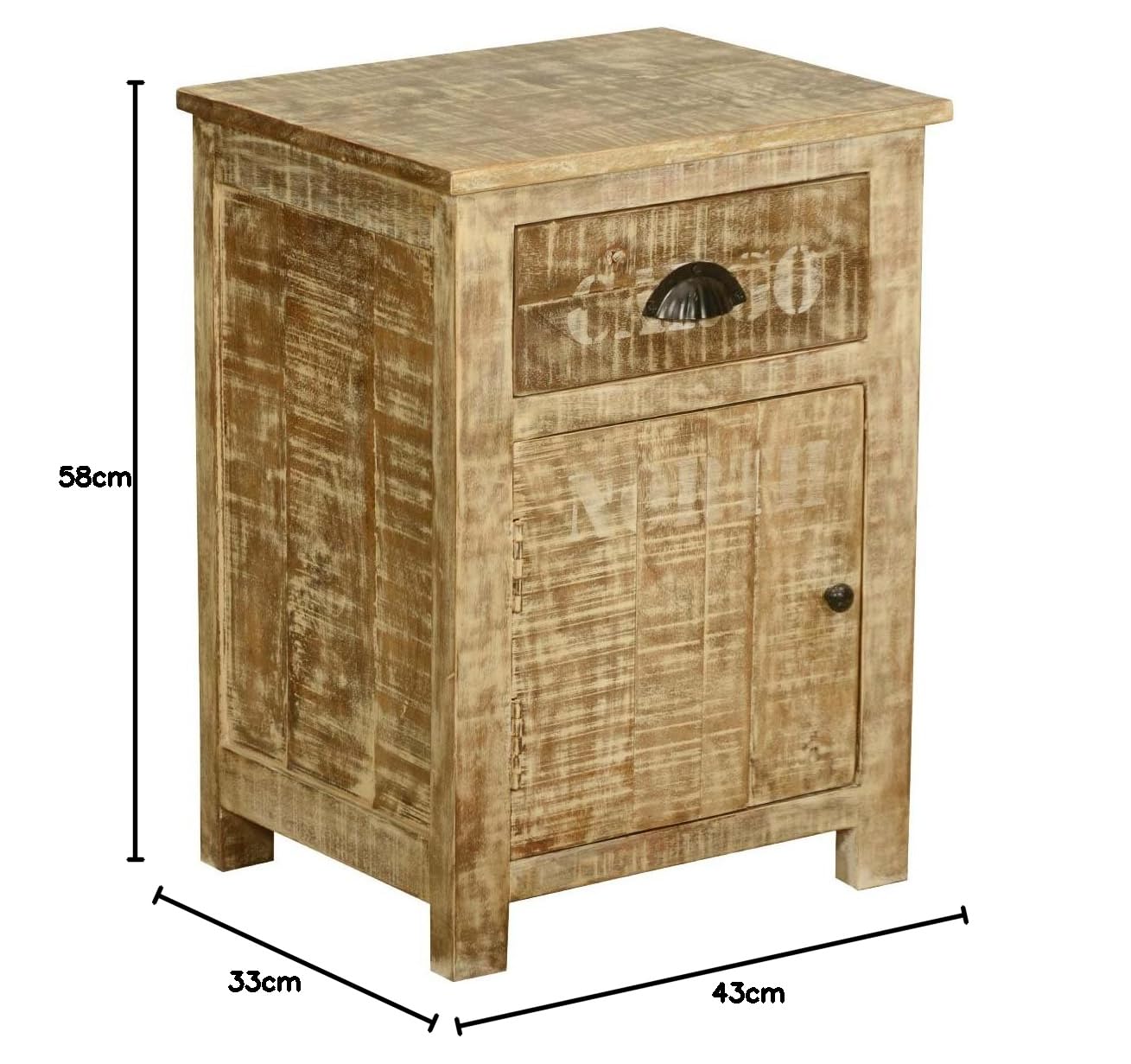 Mango Wood Boon One Door and One Drawer Bedside Storage Table for Bedroom | Brown Finish