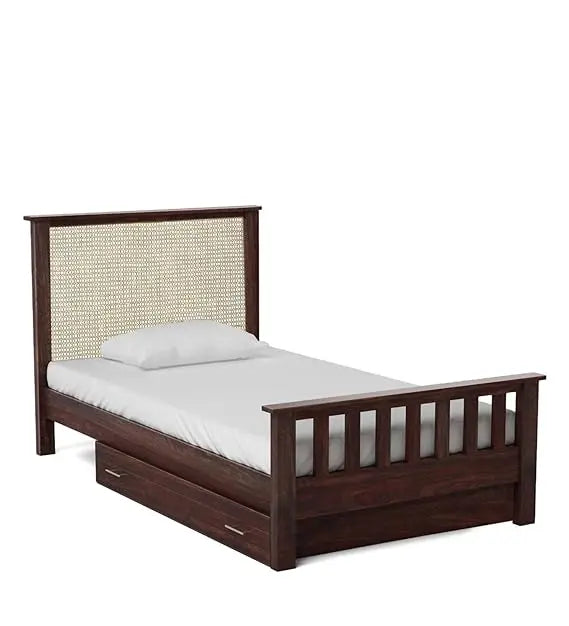 Sheesham Wood with Drawer Storage Fischer Single Size Bed for Bedroom Stylish | Dark Brown Finish