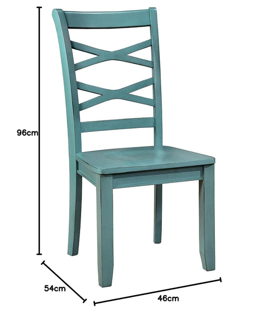 APRODZ Mango Wood Blue Callao Dining Chairs for Living Room | Set of 2 Wooden Chair