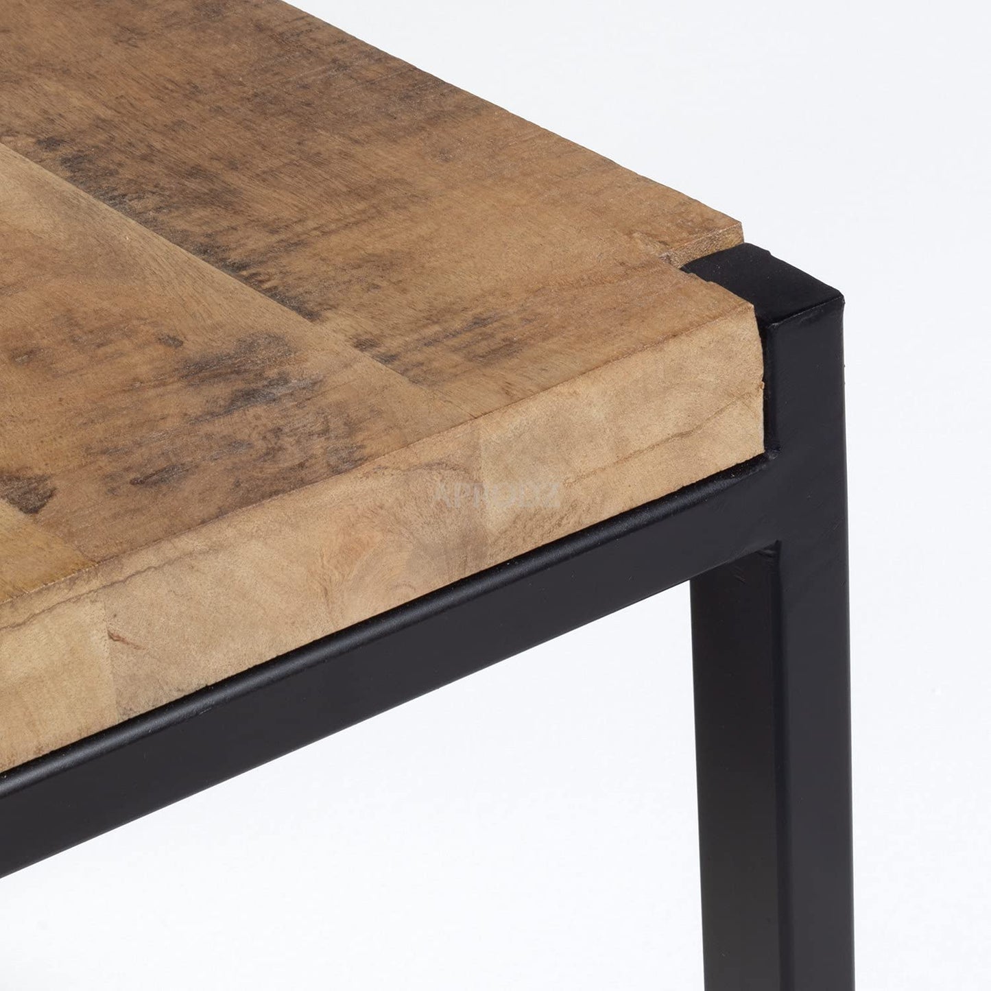 APRODZ Solid Wood and Metal Coffee Table (Mango Wood - Natural + Black Powder Coated Set of 2)