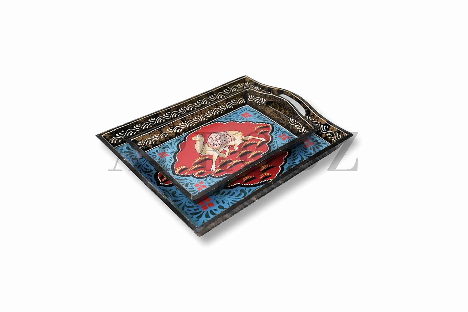 Aprodz Wooden Serving Trays Set of 2 by Aprodz - Stylish and Functional Serving Tray Set (Multicolor)