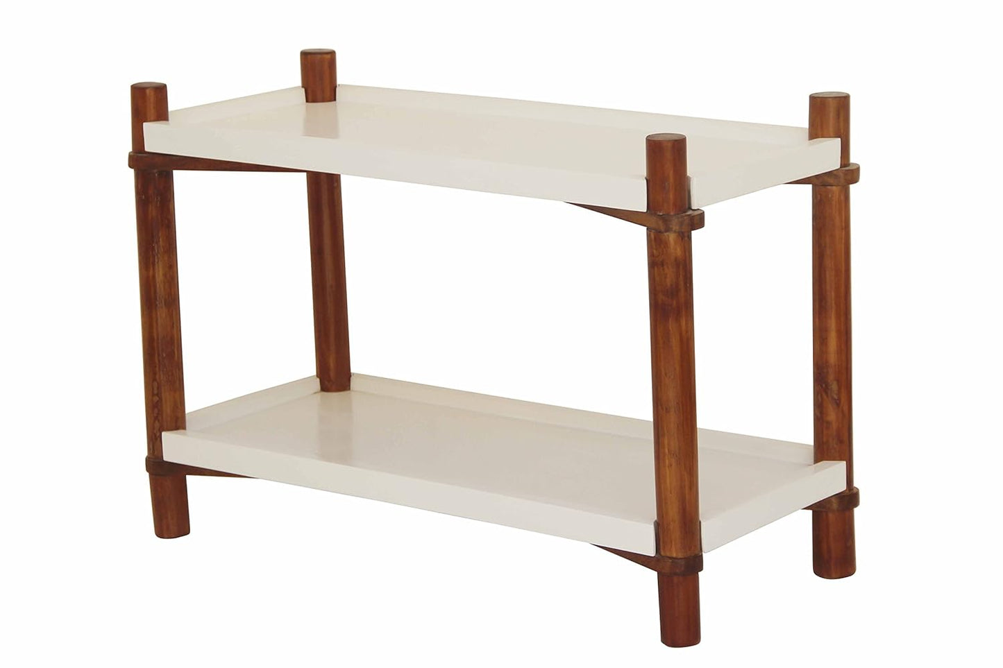 Solid Wood Open 2 Shelf Bookcases and Book Shelves for Living Room | Rack Shelf | Brown & White Finish