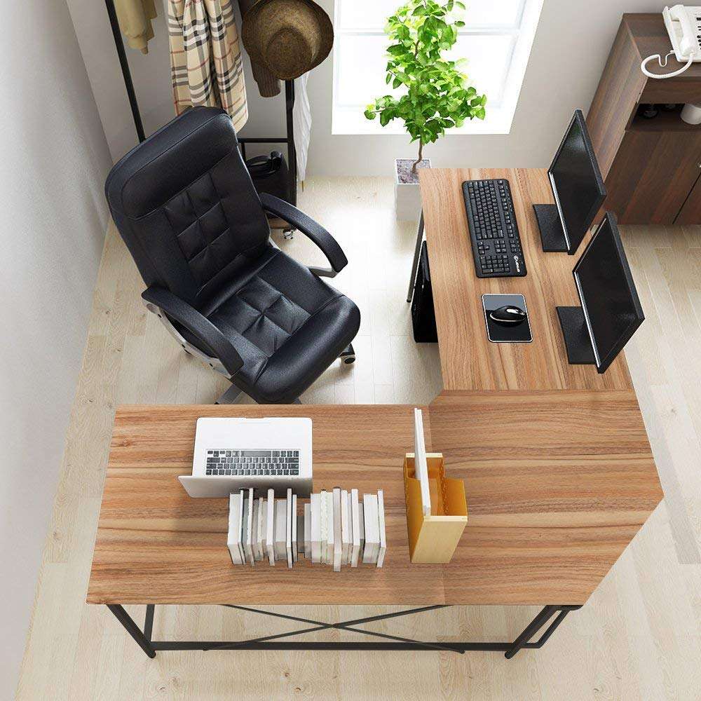 Aprodz Duane 59 x 59 inches Large L-Shaped Desk Computer Desk L Desk Office Desk Workstation Desk, Oak