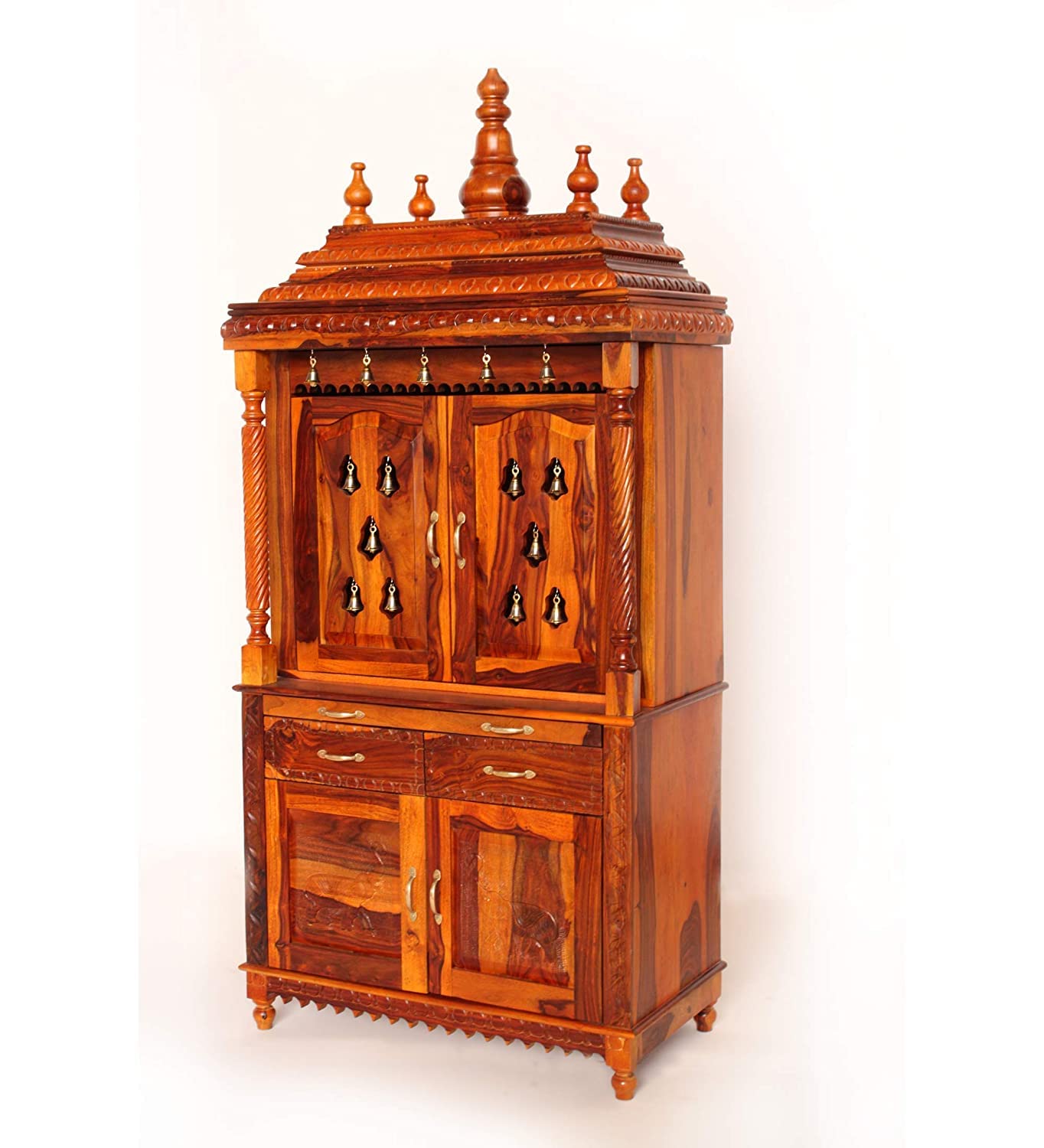 Handcrafted Sheesham Wood Temple with Storage for Pooja Room | Temple for Home | Pooja Mandir (Standard, Natural Teak)