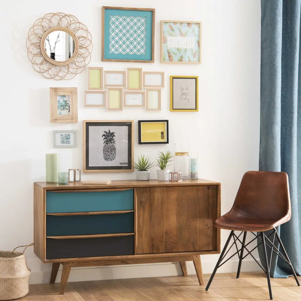 APRODZ Mango Wood Fastiv Sideboard Storage Cabinet for Living Room | Wooden Cabinet for Kitchen | Multicolor Finish