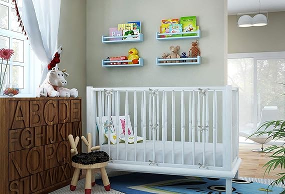 Childrens Wall Mounted Floating Shelves - 2 Set Shelf - Kid’s Room Bookshelf Display Nursery Books and Toy Storage Display Organizer - Ships Fully Assembled (Light Blue)