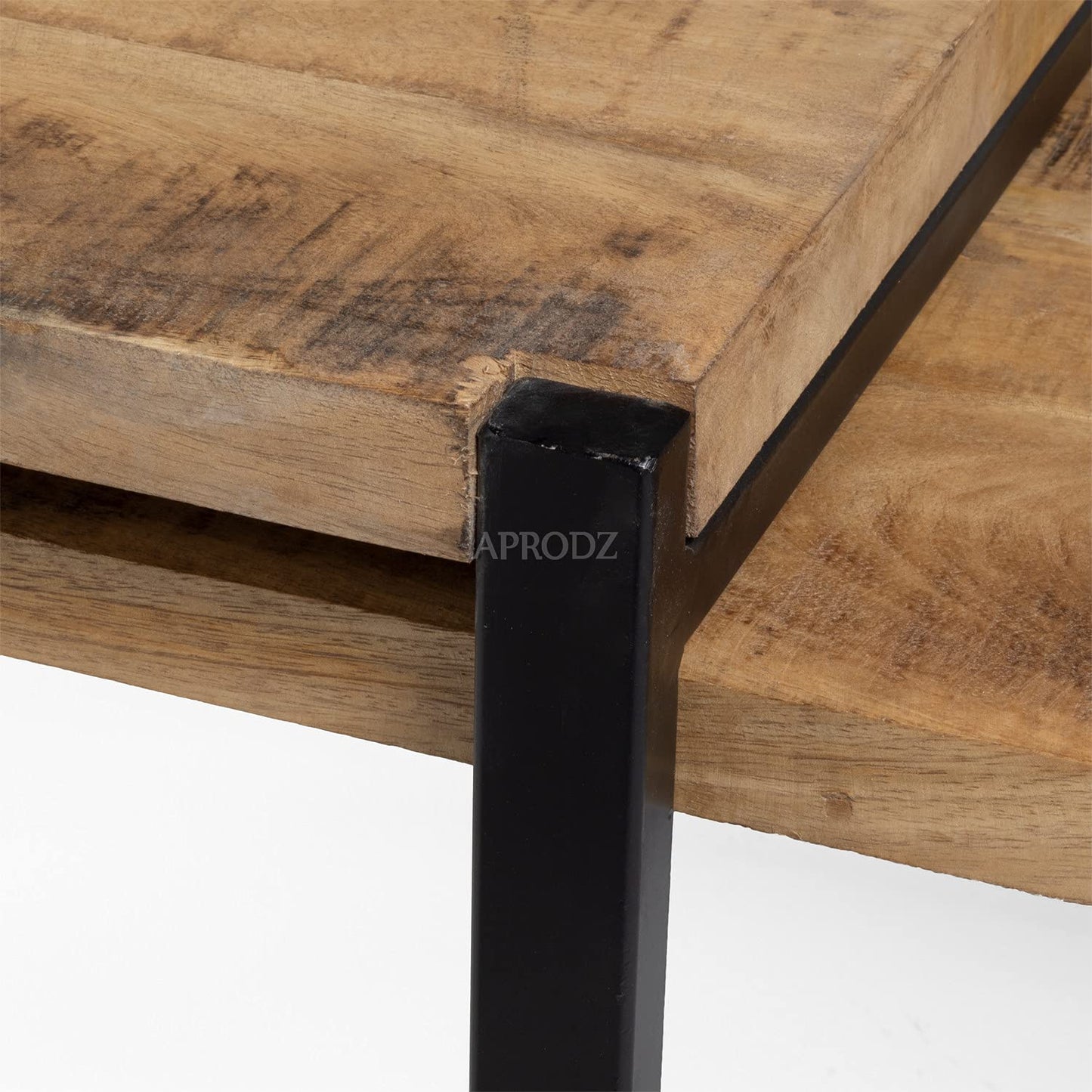 APRODZ Solid Wood and Metal Coffee Table (Mango Wood - Natural + Black Powder Coated Set of 2)