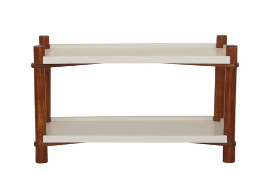 Solid Wood Open 2 Shelf Bookcases and Book Shelves for Living Room | Rack Shelf | Brown & White Finish