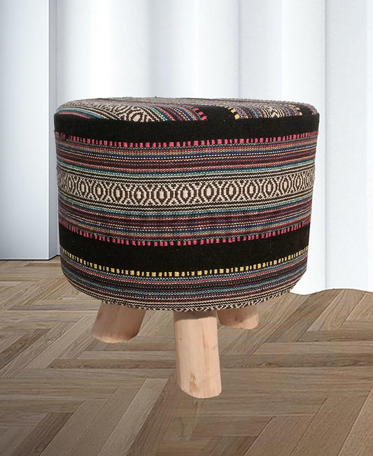 Upholstered and Steel Frame Puffy Stool Grass Green Fabric + Black Powdercoated - Set of 2