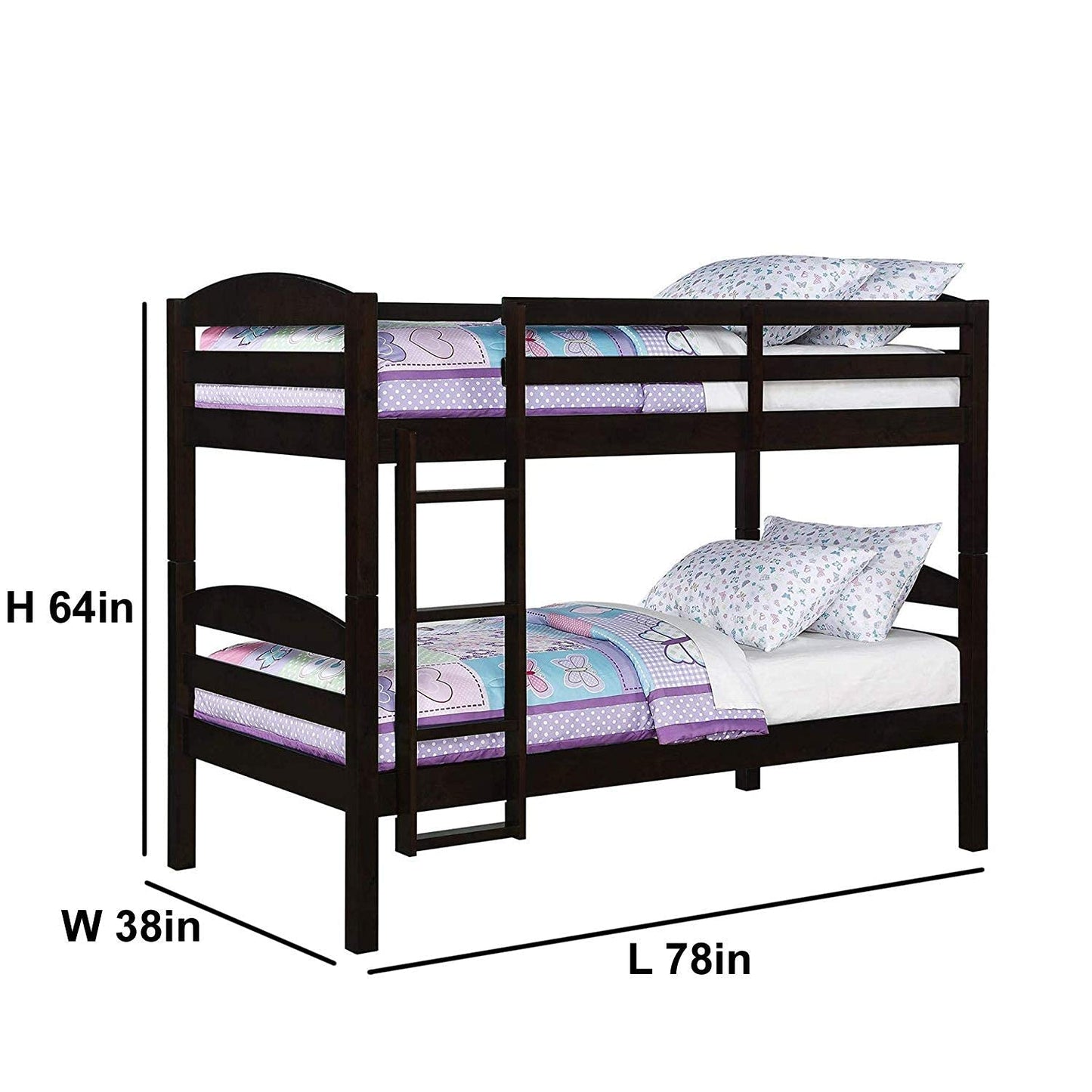 Mango Wood Fistza Kids Bunk Beds with Ladder for Bedroom | Brown Finish