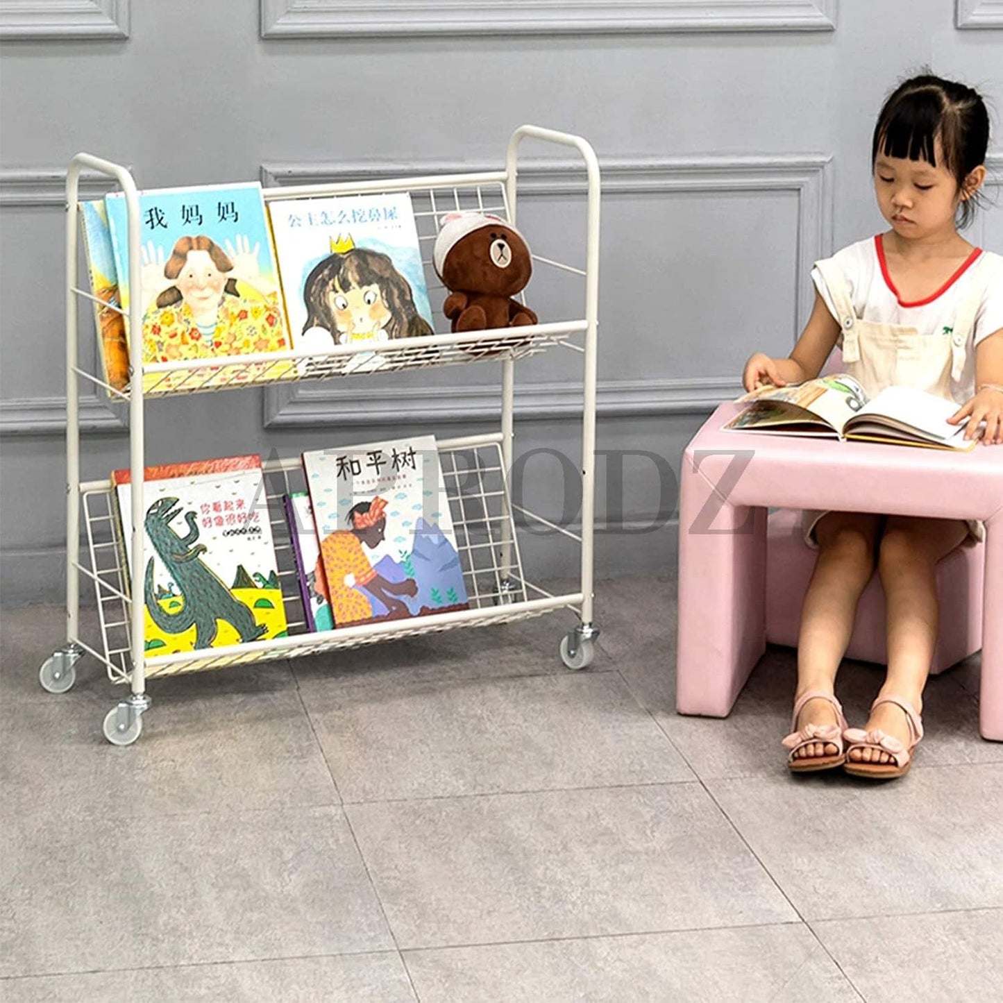Children’s Metal Bookcase Shelves Storage Unit Kids Book Storage Rack Toy Chests & Organizers on Wheels