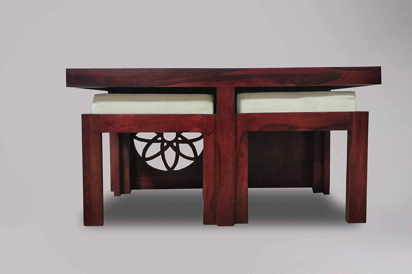 Sheesham Wood Nicola Stylish Coffee Table with 2 Stools for Living Room | Center Table for Home | Brown Finish