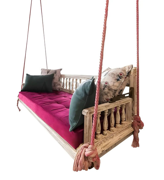 3 Seater Swing Wooden Jhula for Indoor Outdoor & Balcony | House Swings for Adults (White)