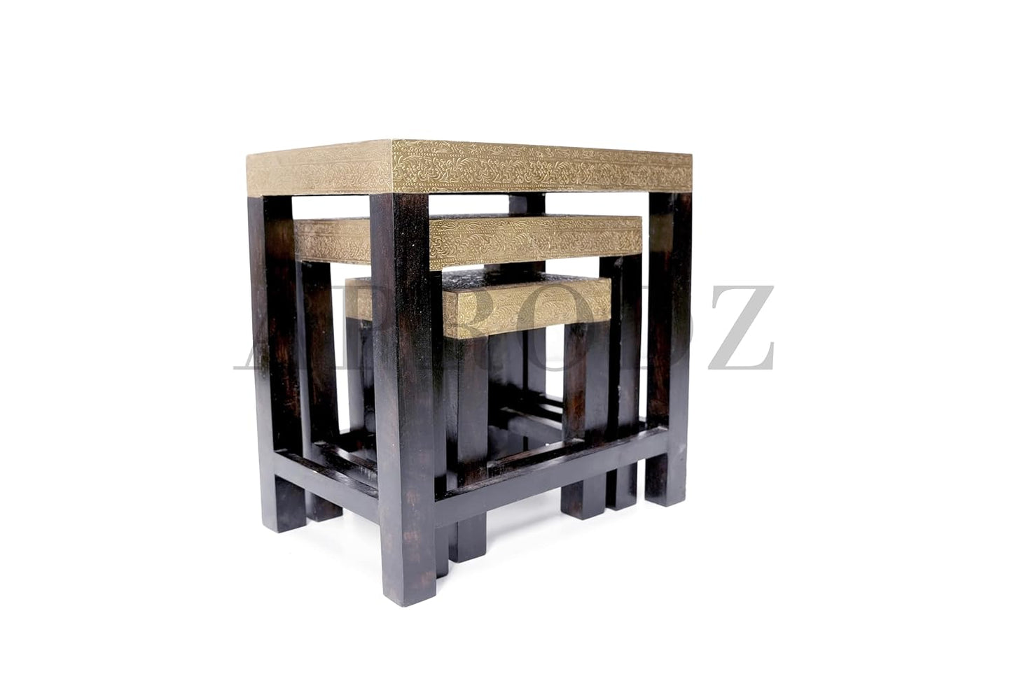 APRODZ Wooden Nesting Table Set of 3 Stools Portable Bedside End Table for Living Room Furniture (Multicolor)