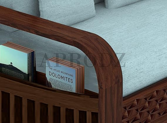 Sheesham Wood Sofa Cum Bed, 2 Seater with Storage, Geometric Design (75 x 51 x 30 Inch) Sheesham Wood Sofa Cum Bed (2 Seater)