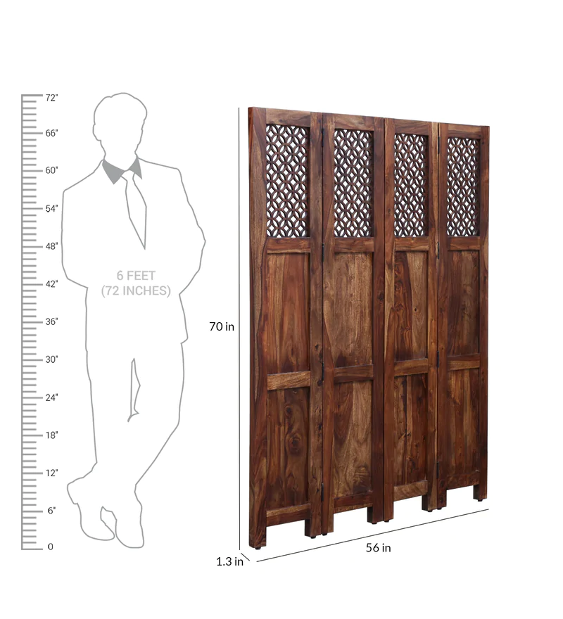 Durque 4 Panel Room Divider - Provincial Teak