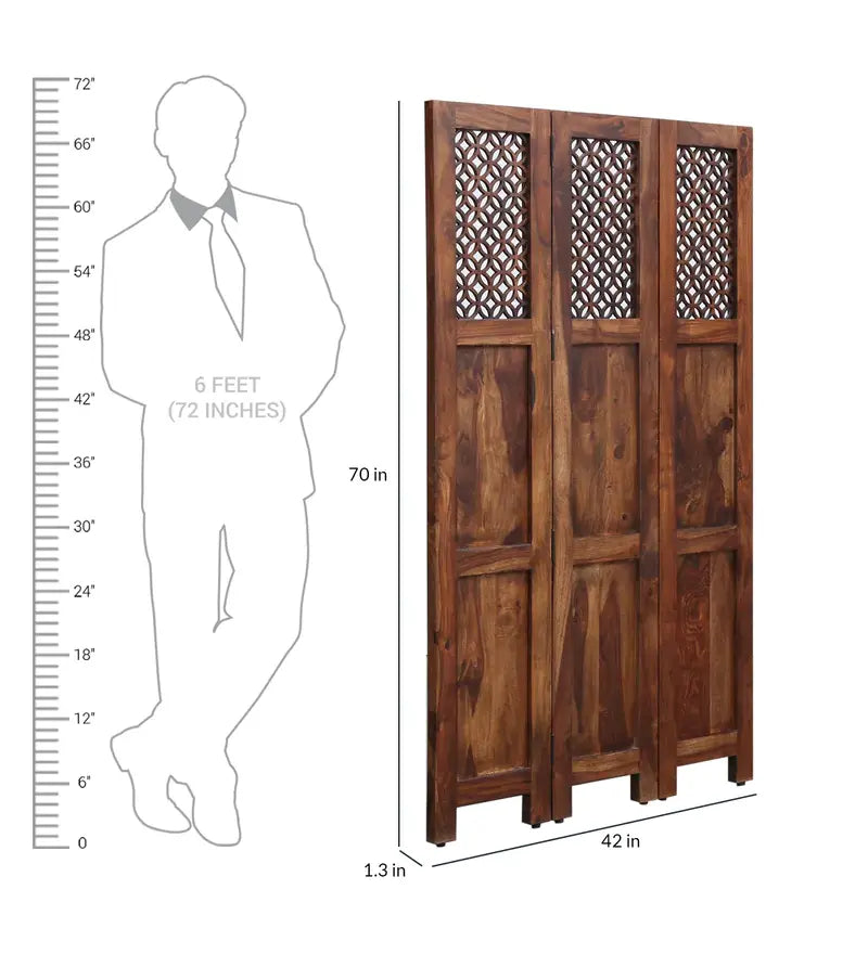Durque 3 Panel Room Divider - Provincial Teak