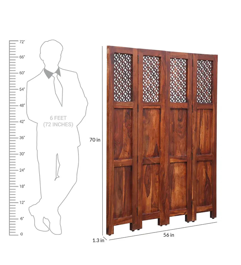 Durque 4 Panel Room Divider - Honey Oak