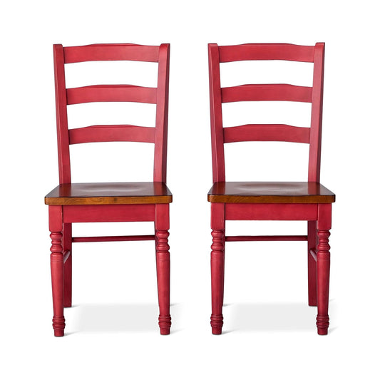 APRODZ Solid Wood Red Bruges Dining Chairs for Living Room | Set of 2 Wooden Chair