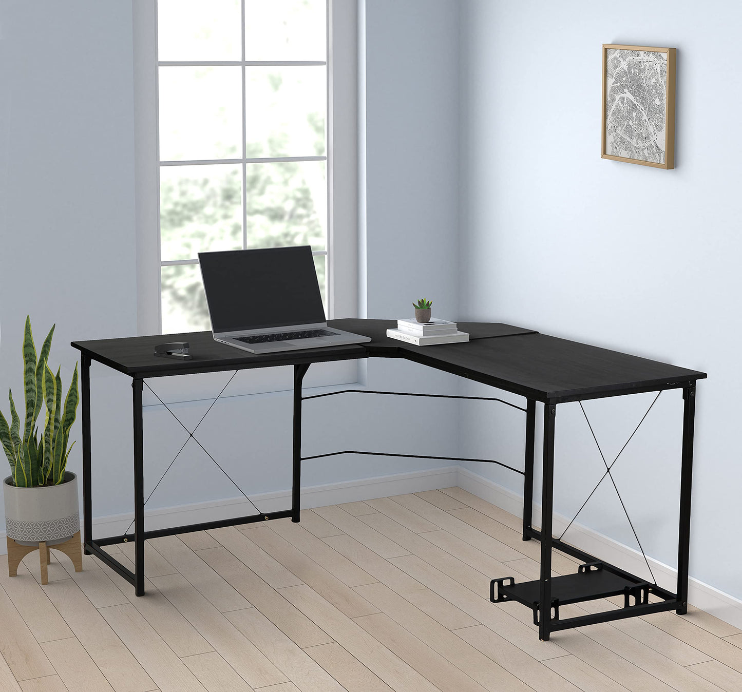 Aprodz Duane 59 x 59 inches Large L-Shaped Desk Computer Desk L Desk Office Desk Workstation Desk, Oak