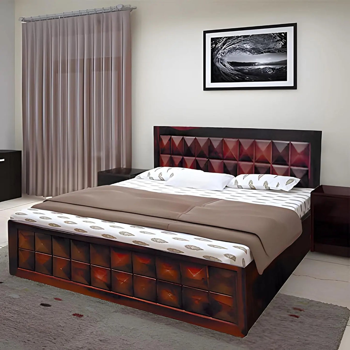 Solid Sheesham Wooden Double Bed with Storage Box for Living Room, Bed Room