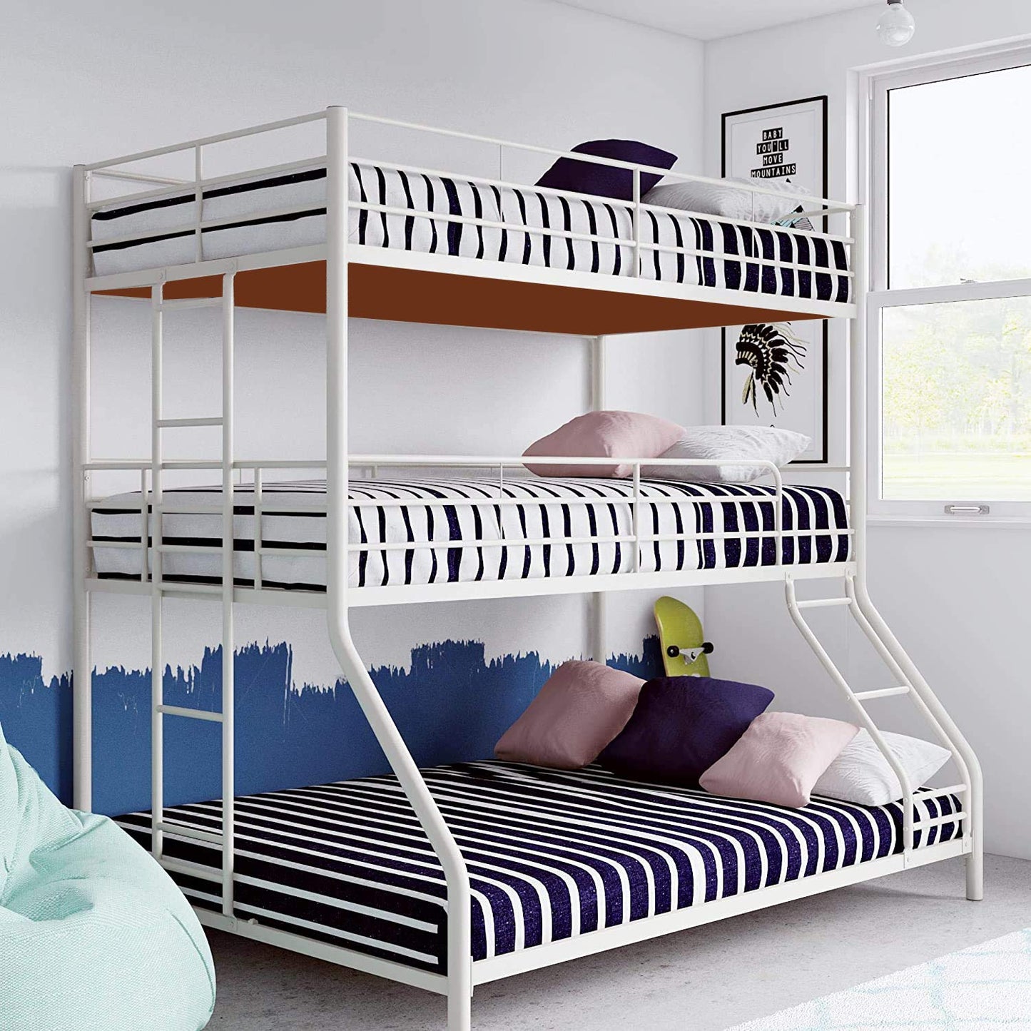 APRODZ Chavez Triple Twin/Twin/Twin Size Metal Triple (3Bed) Bunk Bed (Metal - Black Powdercoated)
