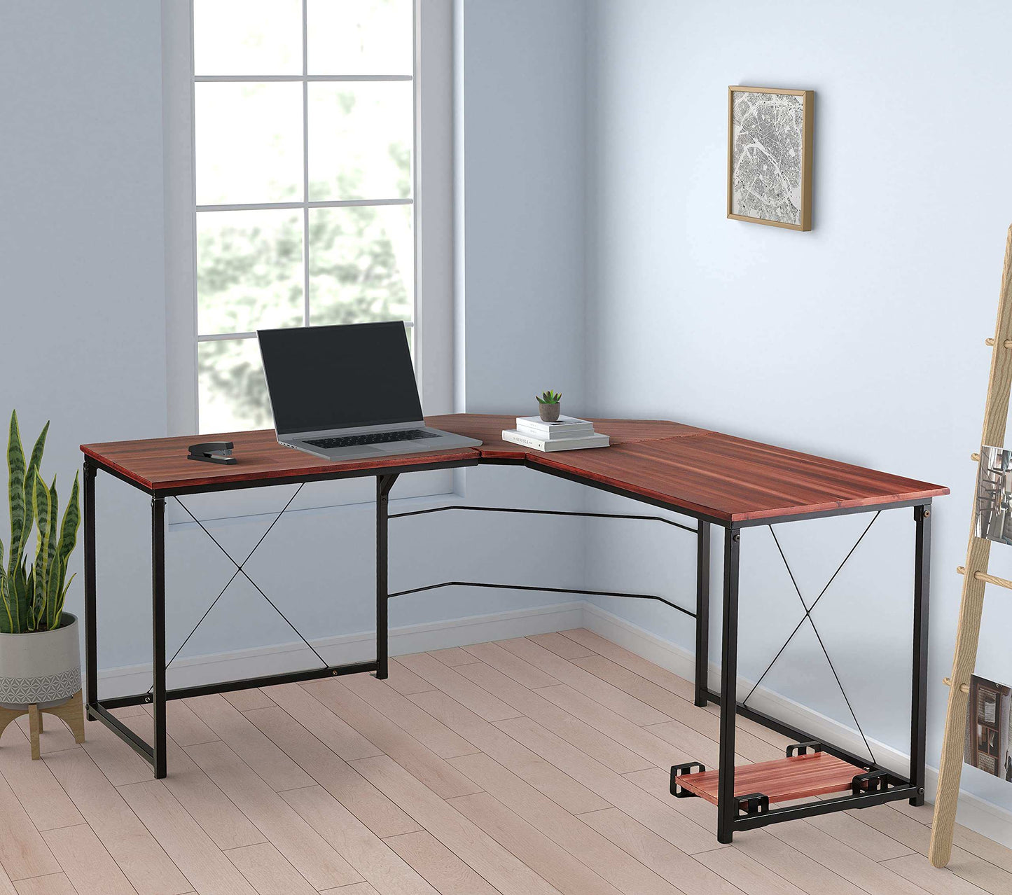 Aprodz Duane 59 x 59 inches Large L-Shaped Desk Computer Desk L Desk Office Desk Workstation Desk, Oak