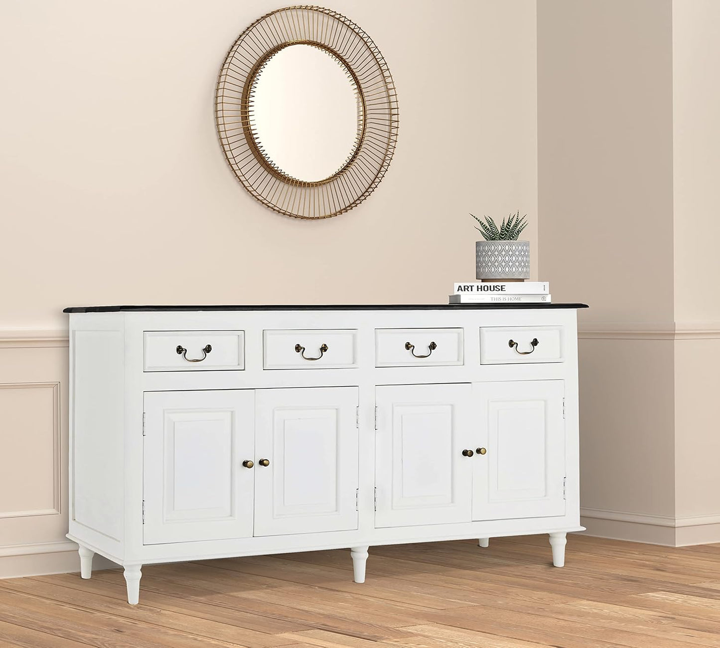 Solid Wood Cancun Storage Sideboard Cabinet with 4 Door and 4 Drawer for Living Room