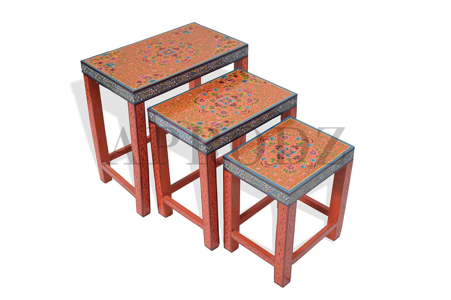 APRODZ Wooden Nesting Table Set of 3 Stools Portable Bedside End Table for Living Room Furniture (Multicolor)