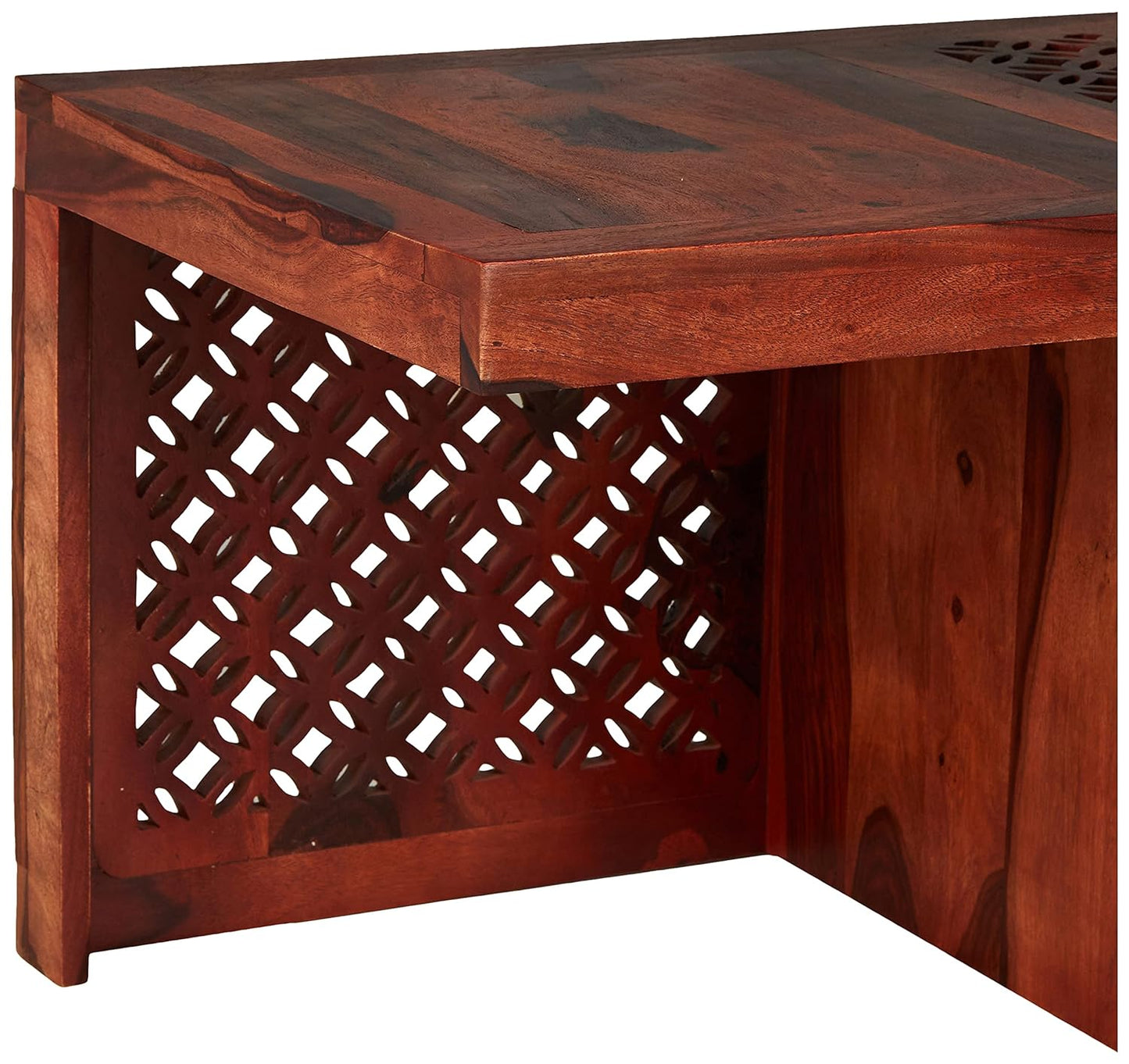 Sheesham Wood Jose Stylish Coffee Table with 2 Stools for Living Room Center Teapoy Table for Home | Brown Finish