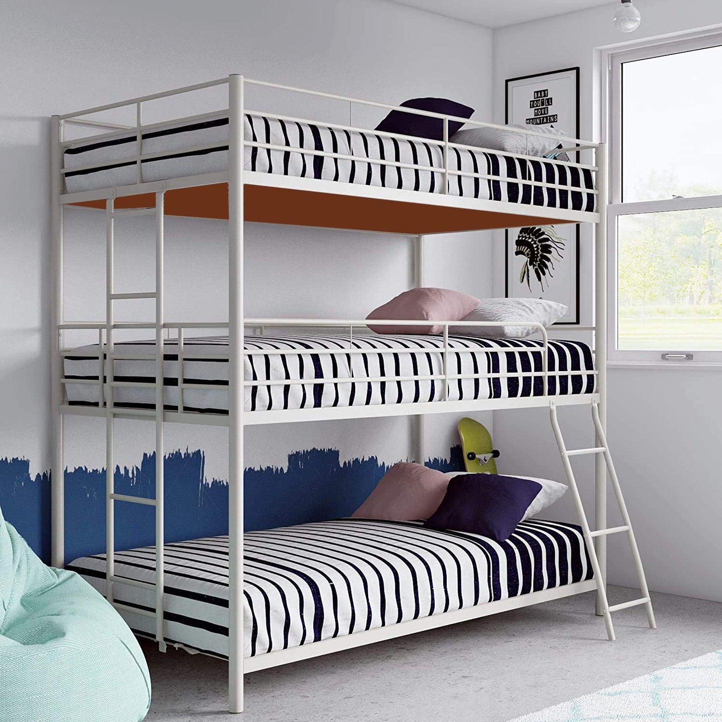 APRODZ Chavez Triple Twin/Twin/Twin Size Metal Triple (3Bed) Bunk Bed (Metal - Black Powdercoated)