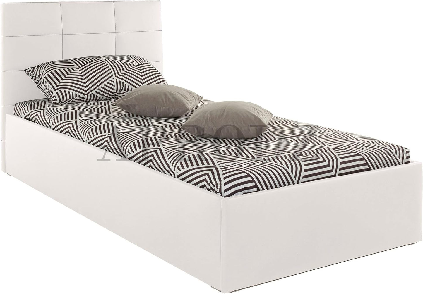 APRODZ Upholstered Single Size Bed with Box Storage (White Leatherette)