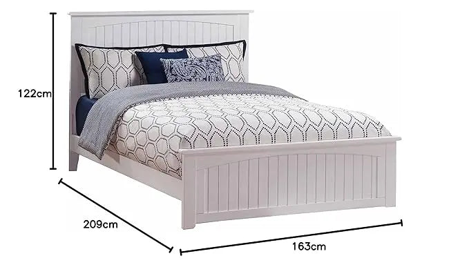 Solid Wood Without Storage Queen Size Melba Bed for Bedroom Stylish | Cream Finish