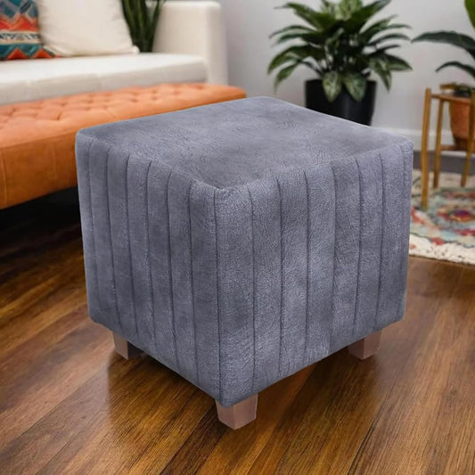 Flute Printed Ottoman Stool Upholstered Foam Cushioned Pouffes for Living Room Puffy Muddha Stool for Footrest & Sitting, Velvet Pouf Stool, Furniture for Home Decor, Office Set of 1 (Hale Navy)
